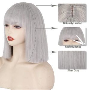 Short silver wig with bangs